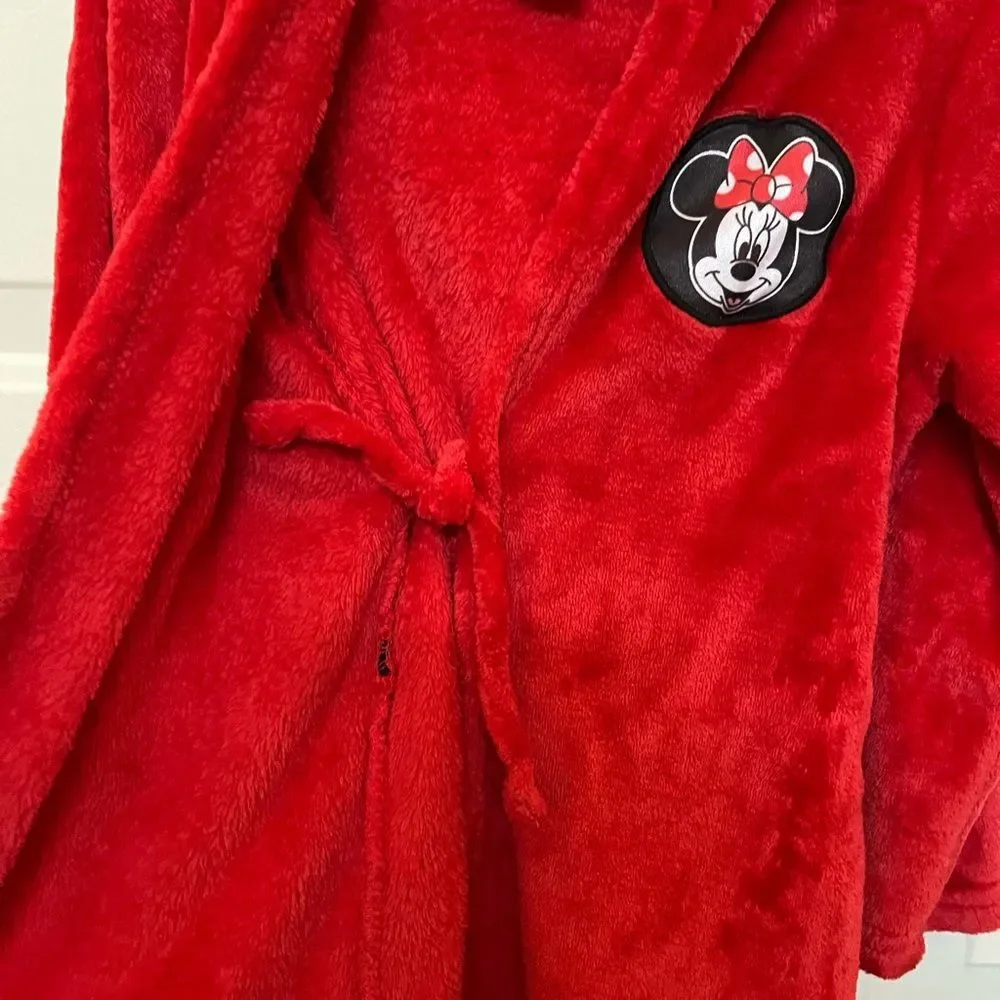 Minnie Mouse red and black bath robe with hood kids girls 4T 5T